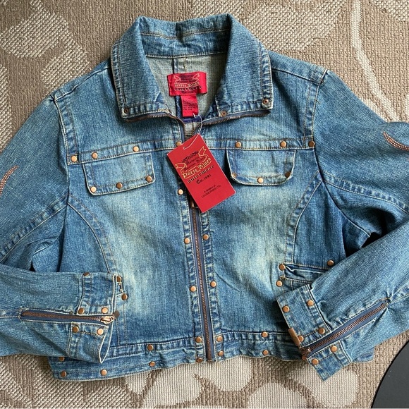 PARIS BLUES Denim Stone Wash Cropped Jacket Riveted Zippered Size 1X NWT - Picture 9 of 15